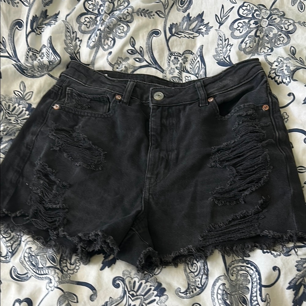 American Eagle Distressed Black Denim Shorts